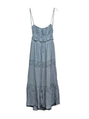 VICI Maxi Dress Women Medium Blue Tiered Smocked Pockets Boho Coastal Summer